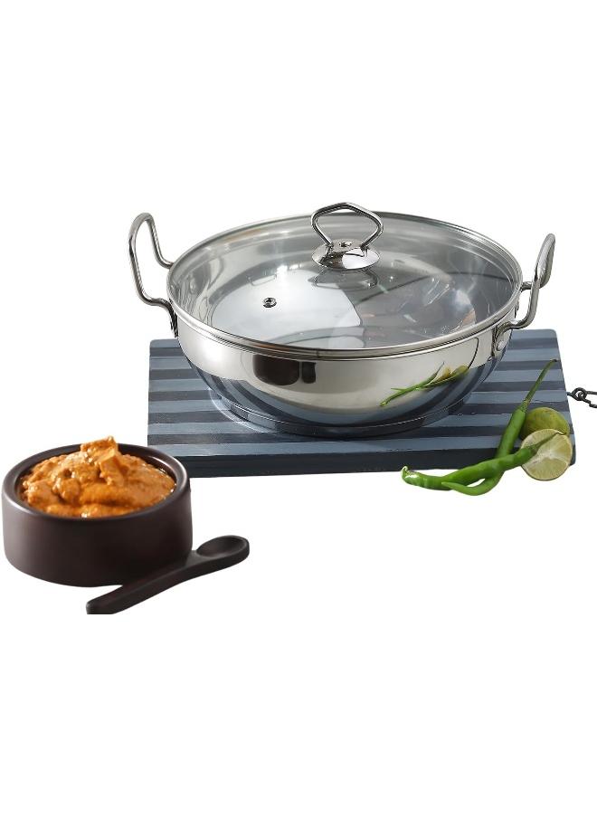 VINOD Stainless Steel Kadhai with Glass Lid, 1.7 Litre, 20 cm | Extra Thick SAS Heavy Bottom | Induction & Gas Stove Compatible | Silver - Image 1