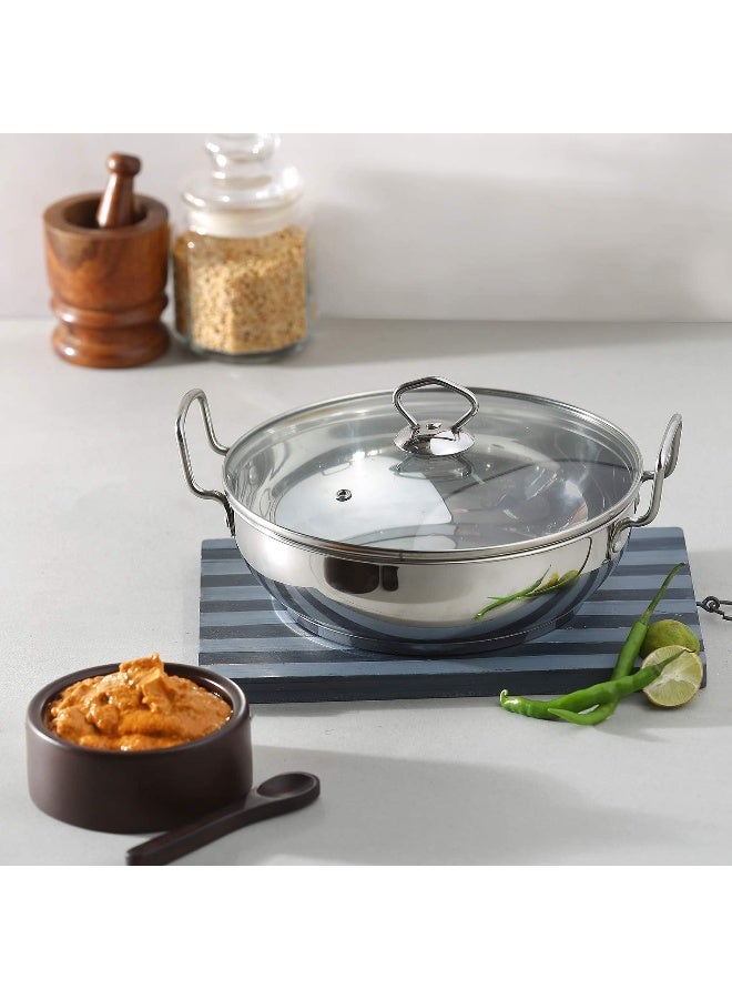 VINOD Stainless Steel Kadhai/Cooking Pot/Wok with Glass Lid - 1.7 Litre, 20cm | Extra Thick, SAS Heavy Bottom |Induction & Gas Stove Friendly|For Cooking & Deep Frying - Image 3