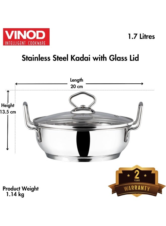 VINOD Stainless Steel Kadhai/Cooking Pot/Wok with Glass Lid - 1.7 Litre, 20cm | Extra Thick, SAS Heavy Bottom |Induction & Gas Stove Friendly|For Cooking & Deep Frying - Image 4