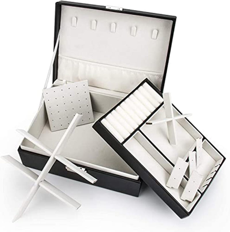 Kriva 2Layer PU Leather Removable Tray Imitation Jewelry Storage Case For Safely Necklace Earrings Rings Bracelets Vintage & All Jewelry, Travels, Gifts (Black-8.89x17.02x22.86cm-1Pcs) - Image 2