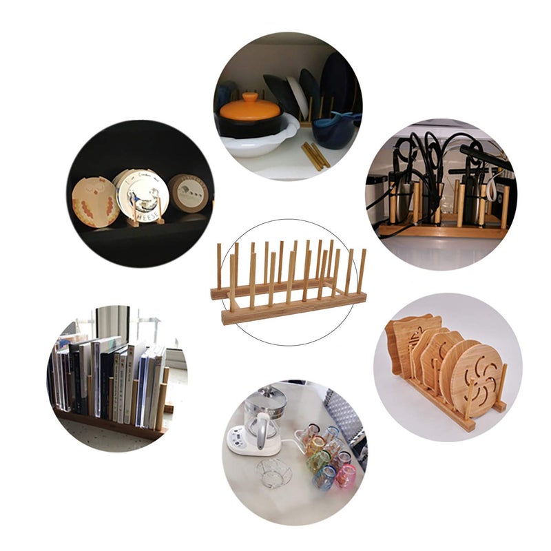 Ahyuan Dish Drying Rack Bamboo Dish Rack Pure Natural Bamboo Wooden Dishes Drainer for Cutting Board Baking Pan Plate Bowl Mug Cup Pot Lid Organizer Rack (2) - Image 3