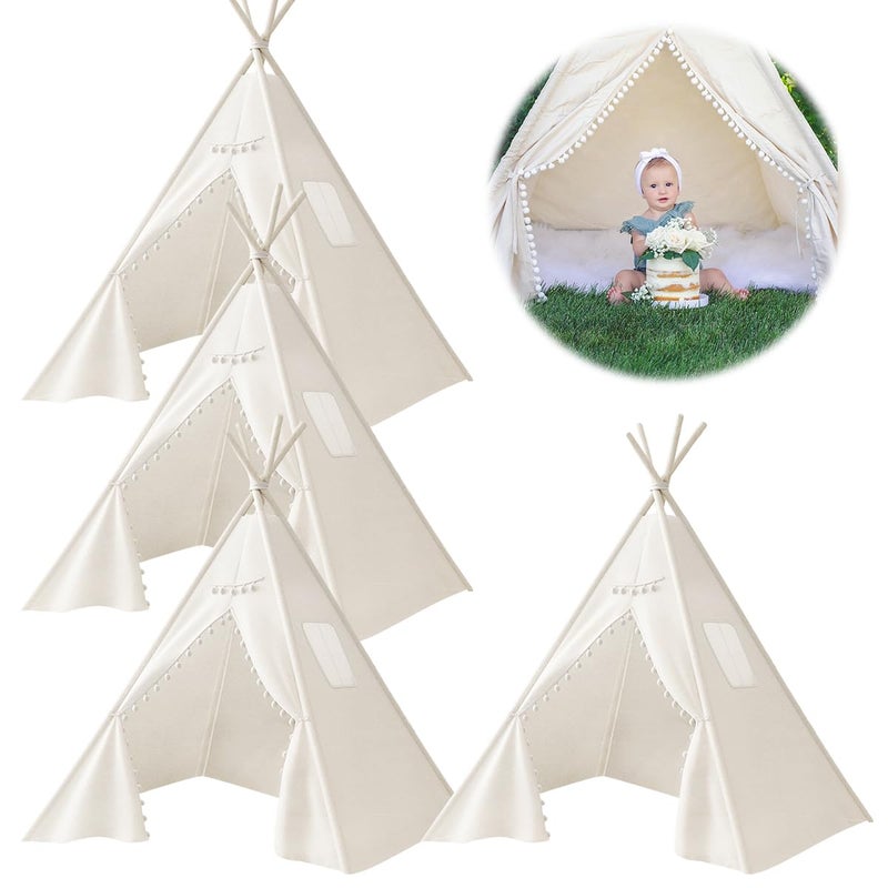 Jamceoceo 4 PCS Teepee Tent for KidsWashable Tapered Kids Teepee TentBohemian Teepee TentsWhite Collapsible Sleepover Tentsfor Boys and Girls Sleepover Pajamas Party Birthday SPA - Image 2