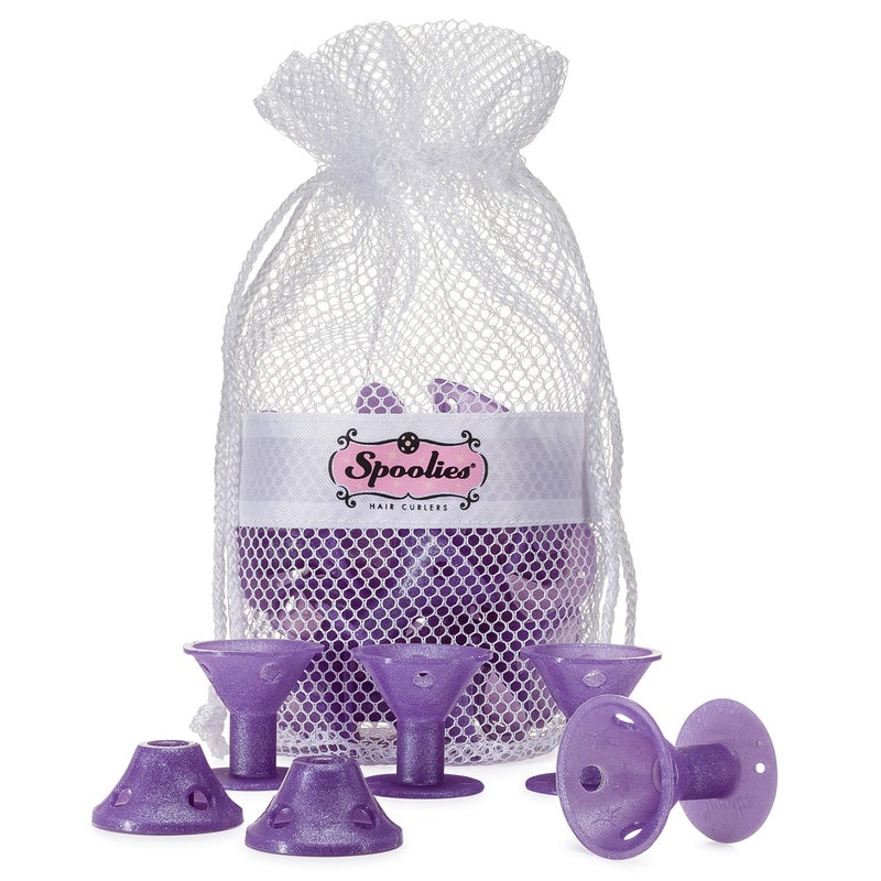 Spoolies Original Hair Curlers Heatless Silicone Rollers with Mesh Bag Gift for Natural Hair Hair Extension plus Wigs Made in USA 15 Jumbo Size Purple Galaxy