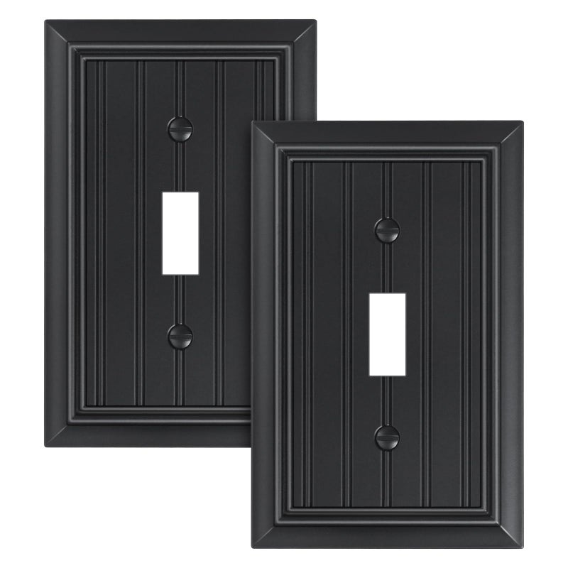 treewell 2-Pack Classic Beadboard Single Toggle Light Switch Cover Plate, Durable Natural Bamboo Fiber Decorative Switch Plate Covers, Matte Black 1 Gang Wall Plate - Image 1