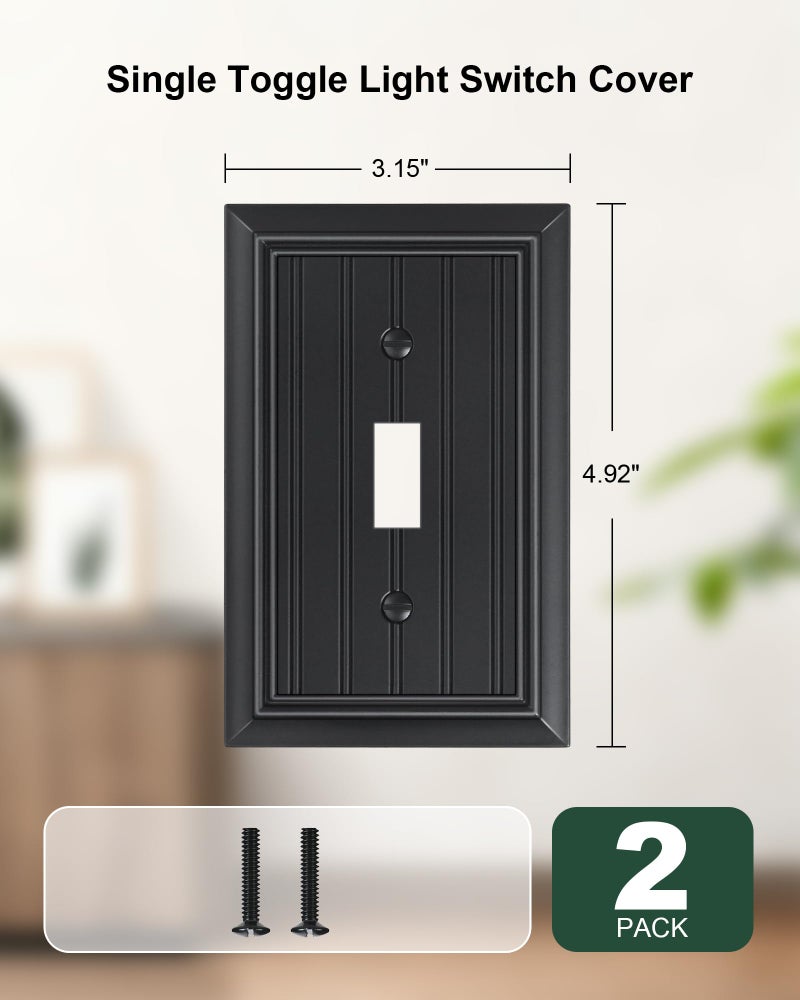 treewell 2-Pack Classic Beadboard Single Toggle Light Switch Cover Plate, Durable Natural Bamboo Fiber Decorative Switch Plate Covers, Matte Black 1 Gang Wall Plate - Image 2