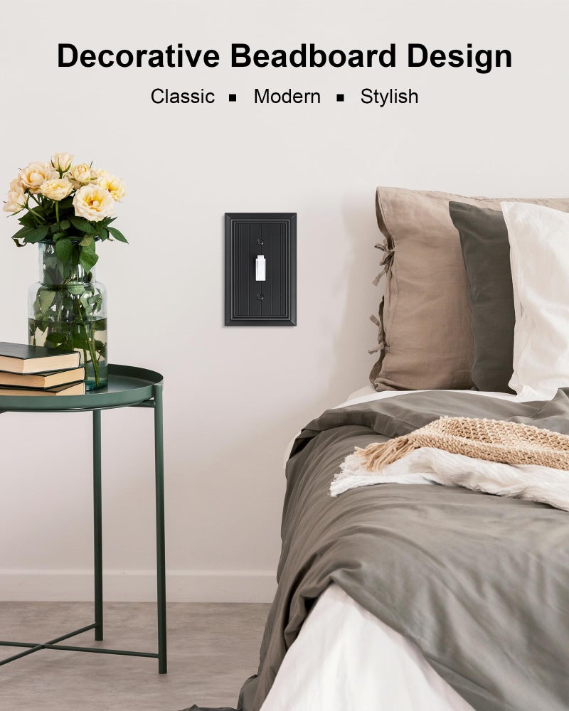 treewell 2-Pack Classic Beadboard Single Toggle Light Switch Cover Plate, Durable Natural Bamboo Fiber Decorative Switch Plate Covers, Matte Black 1 Gang Wall Plate - Image 4