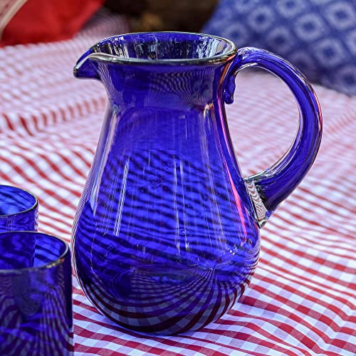 NOVICA Large Blue Hand Blown Glass Pitcher For Water, Margaritas, Lemonade, 82 Oz, 'Cobalt Charm' - Image 2