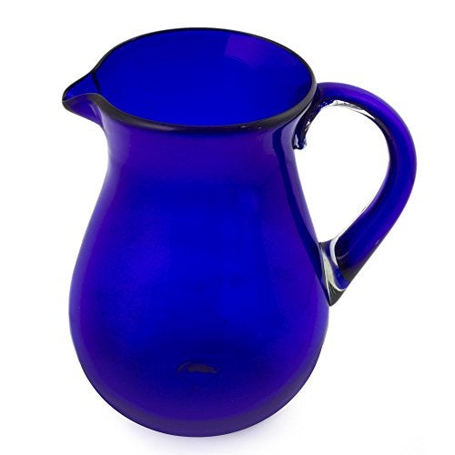 NOVICA Large Blue Hand Blown Glass Pitcher For Water, Margaritas, Lemonade, 82 Oz, 'Cobalt Charm' - Image 3