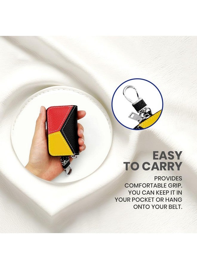 keyzone Unisex Mens Womens Premium Tricolor Pattern Leather Car Key Holder pouch Bag Keychain Case Wallet with Zipper Closure (Black-Blue-Brown) - Image 4