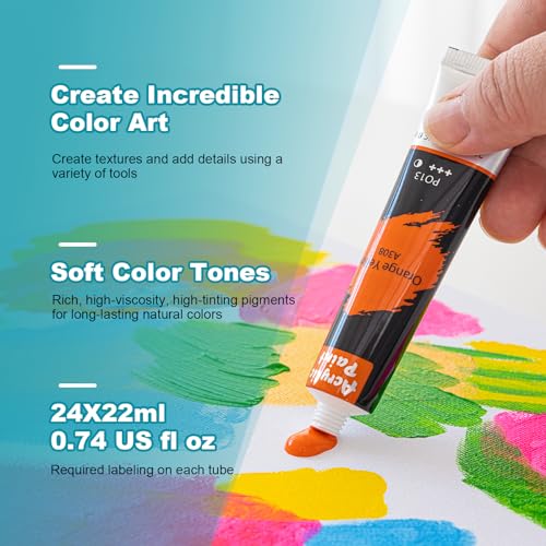 Inburit Paint Set for Adults & Kids, Painting Supplies Kit with 6 Canvases, 24 Acrylic Paints(22ml), 8 Brushes, 1Painting pad, Palette, Deluxe Paint Set for Kids, Student & Artist - Image 4