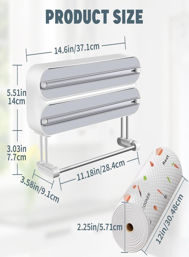 AUSTUFF 3 in 1 Plastic Wrap Dispenser with Cutter，Magnetic Aluminum Foil and Adhesive Film Organizer, Wall Mount Kitchen Wrap Organizer, Cling Wrap Dispenser with Paper Towel Holder and Cutter - Image 2