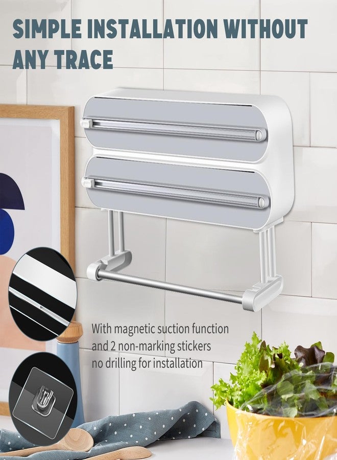 AUSTUFF 3 in 1 Plastic Wrap Dispenser with Cutter，Magnetic Aluminum Foil and Adhesive Film Organizer, Wall Mount Kitchen Wrap Organizer, Cling Wrap Dispenser with Paper Towel Holder and Cutter - Image 4