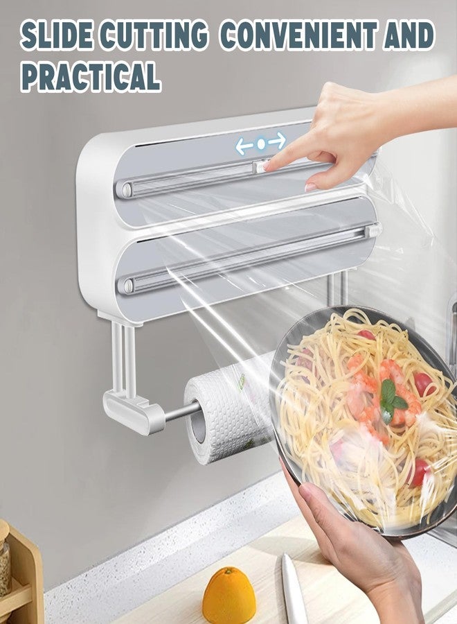 AUSTUFF 3 in 1 Plastic Wrap Dispenser with Cutter，Magnetic Aluminum Foil and Adhesive Film Organizer, Wall Mount Kitchen Wrap Organizer, Cling Wrap Dispenser with Paper Towel Holder and Cutter - Image 3