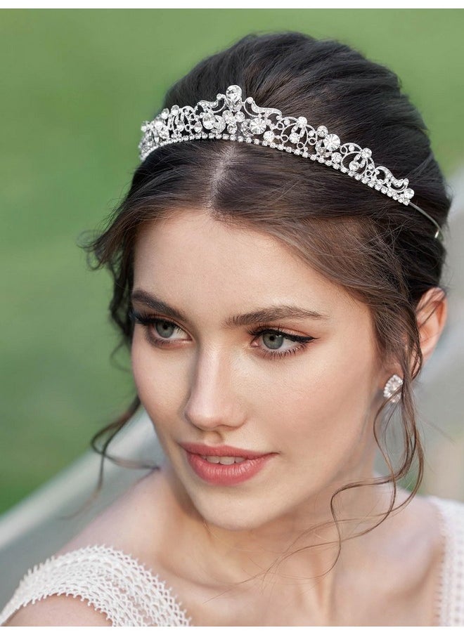 SWEETV SWEETV Silver Wedding Tiaras and Crowns, Rhinestone Bridal Crown Princess Tiara Headpieces for Women and Flower Girls, Bridgerton Hair Accessories for Birthday Prom Quinceanera  - Image 4