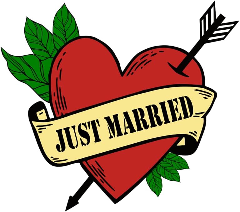 Just Married HEART arrow Temporary Tattoo long lasting wedding newly wed