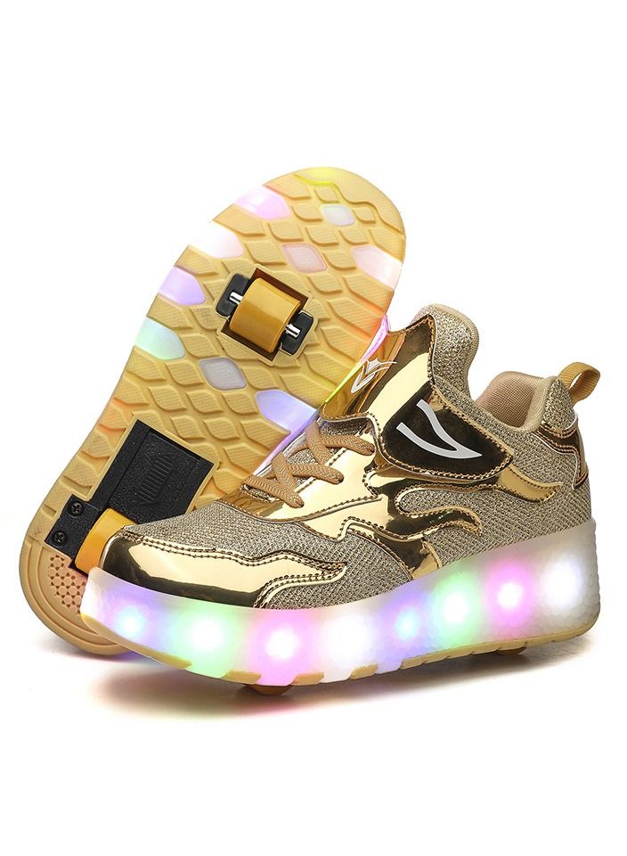 KUYING New Double Wheel Skate Shoe Luminous Pulley Shoes 