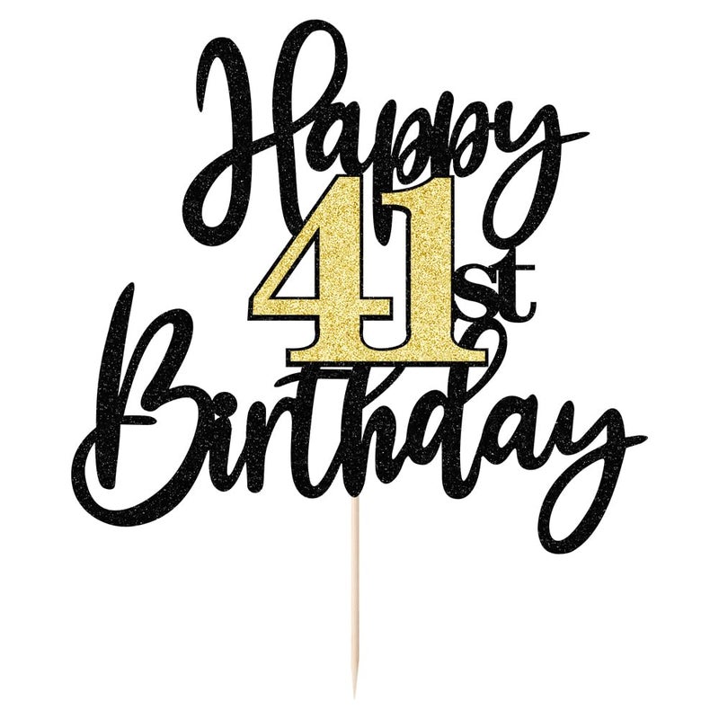 Yetxel Black Gold Glitter Happy 41th Birthday Cake Topper Happy 41 Birthday Cake Decoration for 41 & Fabulous Birthday Hello 41 Party Anniversary Party Cake Decorations Supplies - Image 2