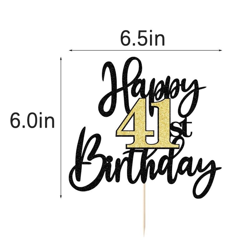 Yetxel Black Gold Glitter Happy 41th Birthday Cake Topper Happy 41 Birthday Cake Decoration for 41 & Fabulous Birthday Hello 41 Party Anniversary Party Cake Decorations Supplies - Image 3
