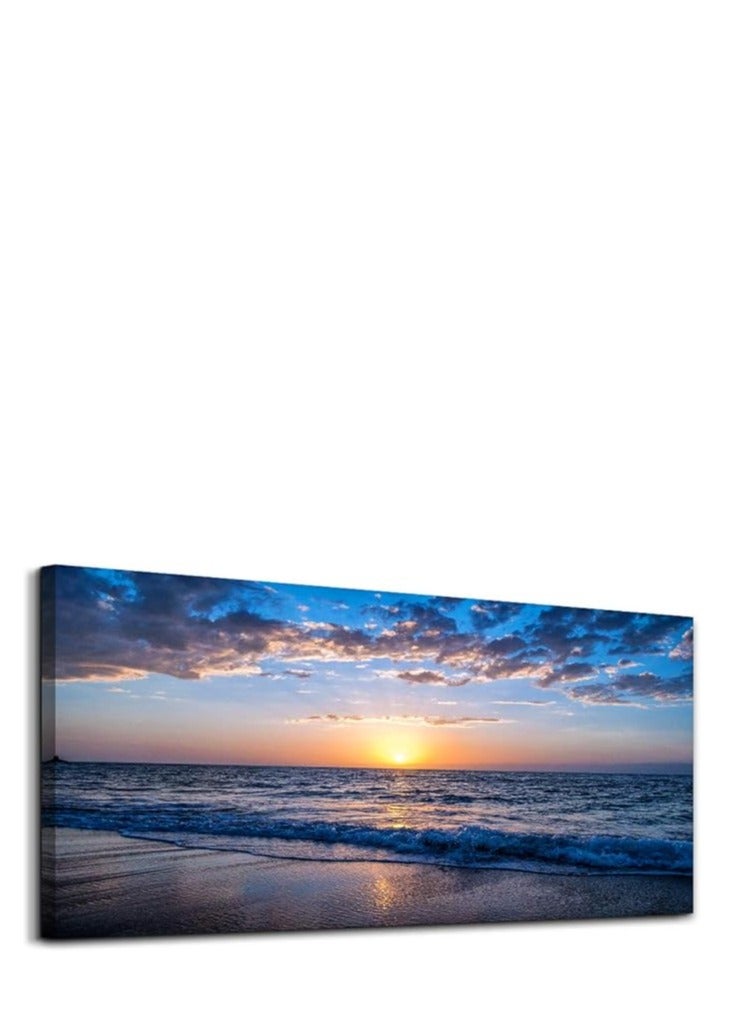 مؤسسة فكرة اليوم فكرة اليوم لوحة فنية جدارية على شكل قمر وبحر ومحيط أزرق ومناظر طبيعية لغرفة النوم مطبوعة على قماش فني جداري لغرفة المعيشة لوحات لتزيين الحائط وديكور المنزل (20 × 40 بوصة × 1 قطعة) - Image 1