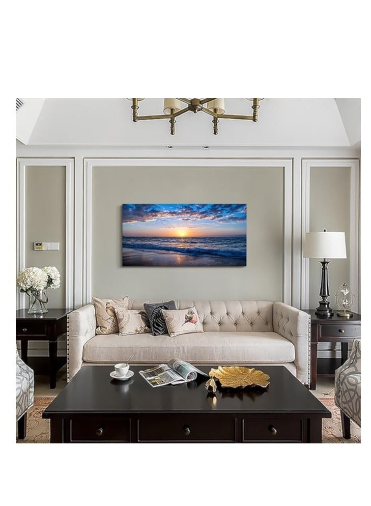 مؤسسة فكرة اليوم فكرة اليوم لوحة فنية جدارية على شكل قمر وبحر ومحيط أزرق ومناظر طبيعية لغرفة النوم مطبوعة على قماش فني جداري لغرفة المعيشة لوحات لتزيين الحائط وديكور المنزل (20 × 40 بوصة × 1 قطعة) - Image 3
