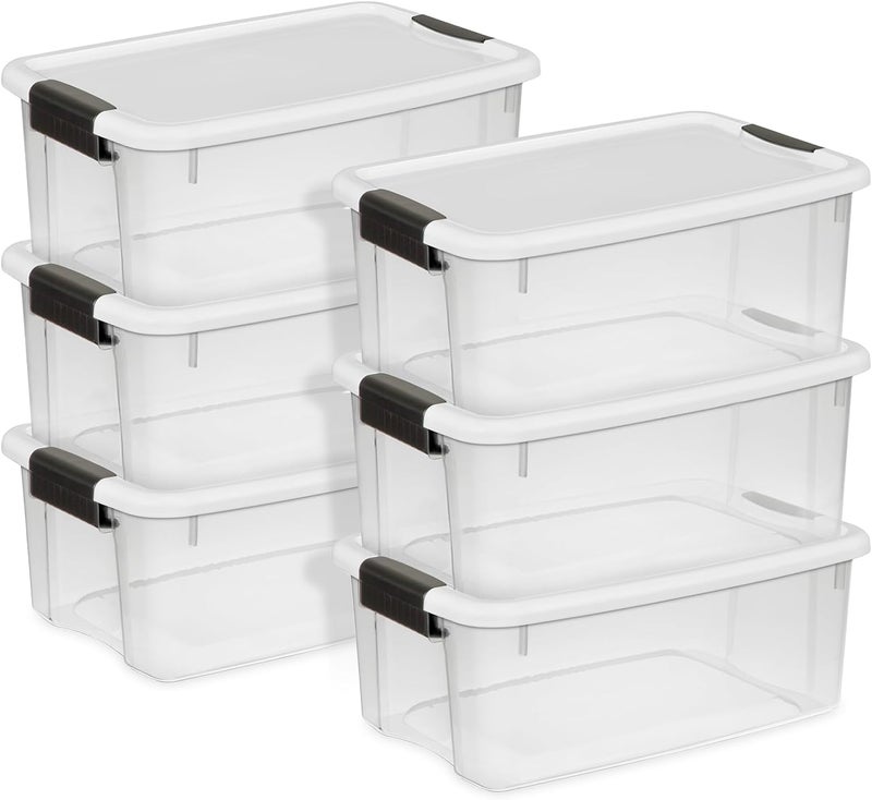 Sterilite 6-Pack Ultra Latching Box, Storage Bins with Lids, Clear Plastic, 18 Qt – Large Heavy-Duty Organizing Bin Containers for Home, Closet, Kitchen, Pantry, Bathroom, and  Office - Image 1