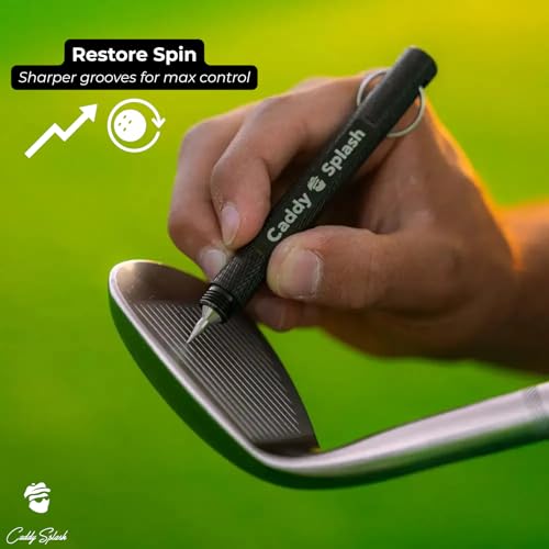 Caddy Splash Golf Club Groove Sharpener Tool - 3-in-1 Golf Club Cleaner for Wedge, Iron - Oblique, Straight, Spike Replacement Tips for U & V Grooves - Aluminum-Alloy Shaft, Heat-Treated Steel (Black) - Image 5