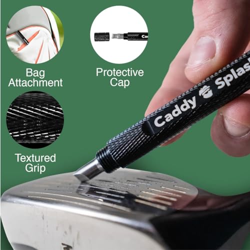 Caddy Splash Golf Club Groove Sharpener Tool - 3-in-1 Golf Club Cleaner for Wedge, Iron - Oblique, Straight, Spike Replacement Tips for U & V Grooves - Aluminum-Alloy Shaft, Heat-Treated Steel (Black) - Image 4