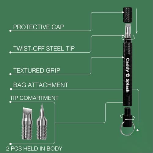 Caddy Splash Golf Club Groove Sharpener Tool - 3-in-1 Golf Club Cleaner for Wedge, Iron - Oblique, Straight, Spike Replacement Tips for U & V Grooves - Aluminum-Alloy Shaft, Heat-Treated Steel (Black) - Image 2