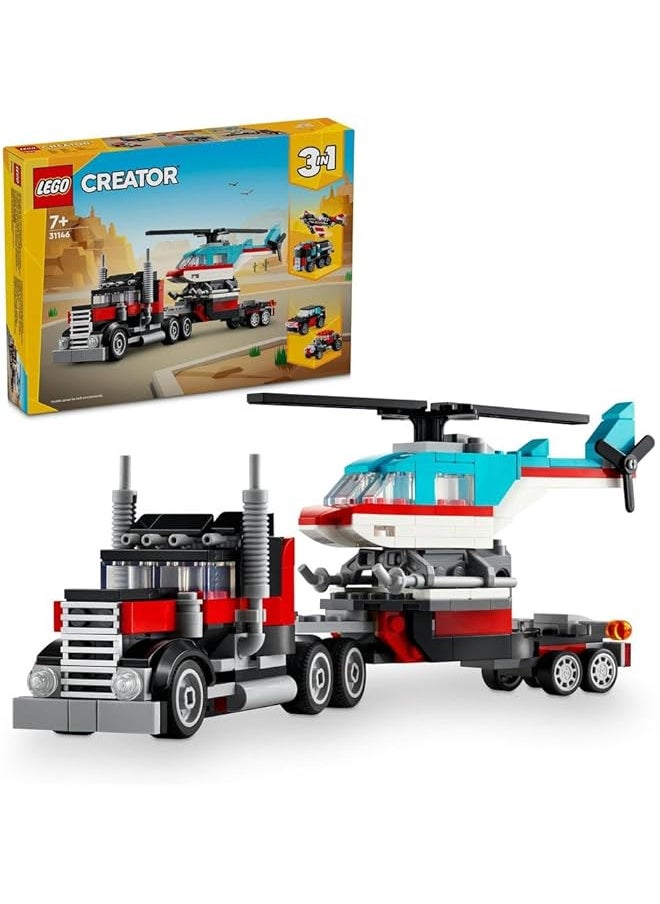 LEGO - Creator 3In1 Flatbed Truck With Helicopter 31146 Building Blocks Toy Car Set Toys For Boys Girls And Kids 270 Pieces - Image 1