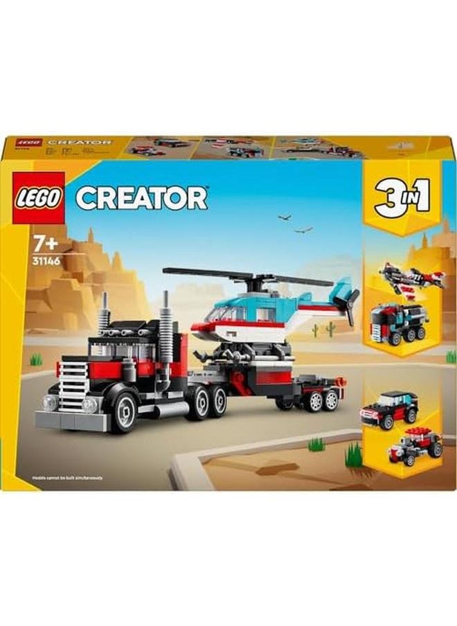 LEGO - Creator 3In1 Flatbed Truck With Helicopter 31146 Building Blocks Toy Car Set Toys For Boys Girls And Kids 270 Pieces - Image 1