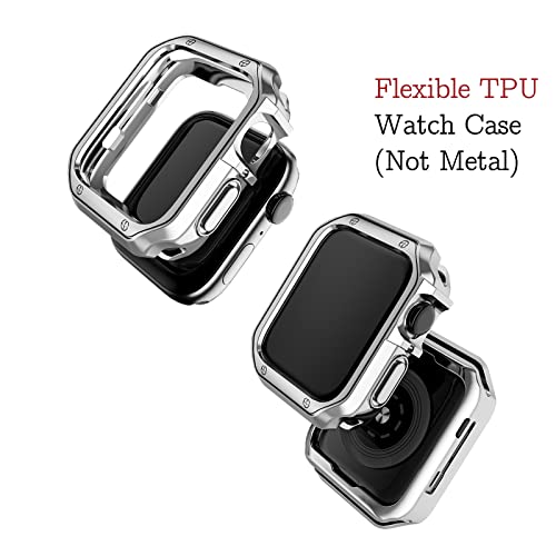 MRYUESG Compatible with Apple Watch Band and Case, Stainless Steel Metal Chain with TPU Cover, Smart-Watch Link Bracelet Strap, Wrist-Band for i-Watch Series 10 11, 46mm, Silver+Black - Image 5