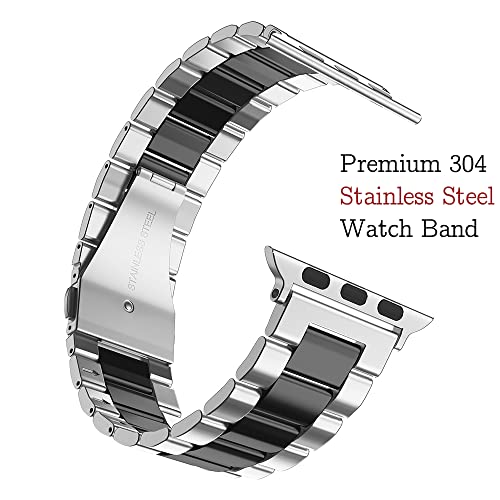 MRYUESG Compatible with Apple Watch Band and Case, Stainless Steel Metal Chain with TPU Cover, Smart-Watch Link Bracelet Strap, Wrist-Band for i-Watch Series 10 11, 46mm, Silver+Black - Image 4
