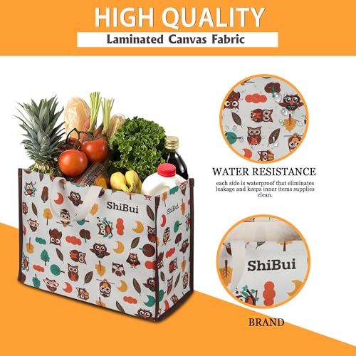 SHIBUI Big Heavy Duty Large Eco Waterproof Cotton Canvas Cloth Grocery Shopping Bag for Men Ladies Vegetable Milk Fruits with Hand Carry Handle Lunch Box Jhola Tote Bags (Owl) (Pack of 3) - Image 4