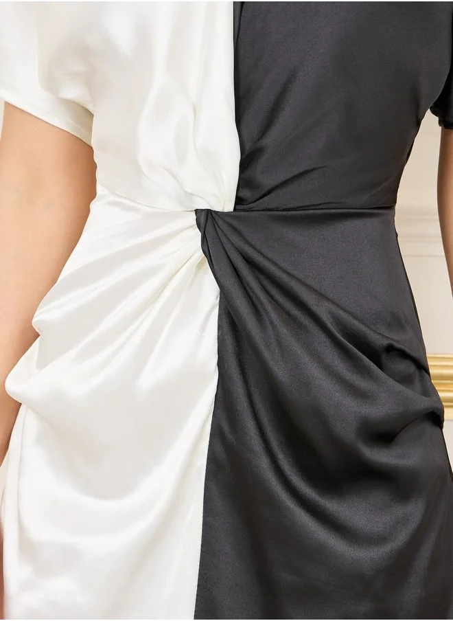 ستايلي Colorblock Front Twist Detail Sheath Maxi Dress