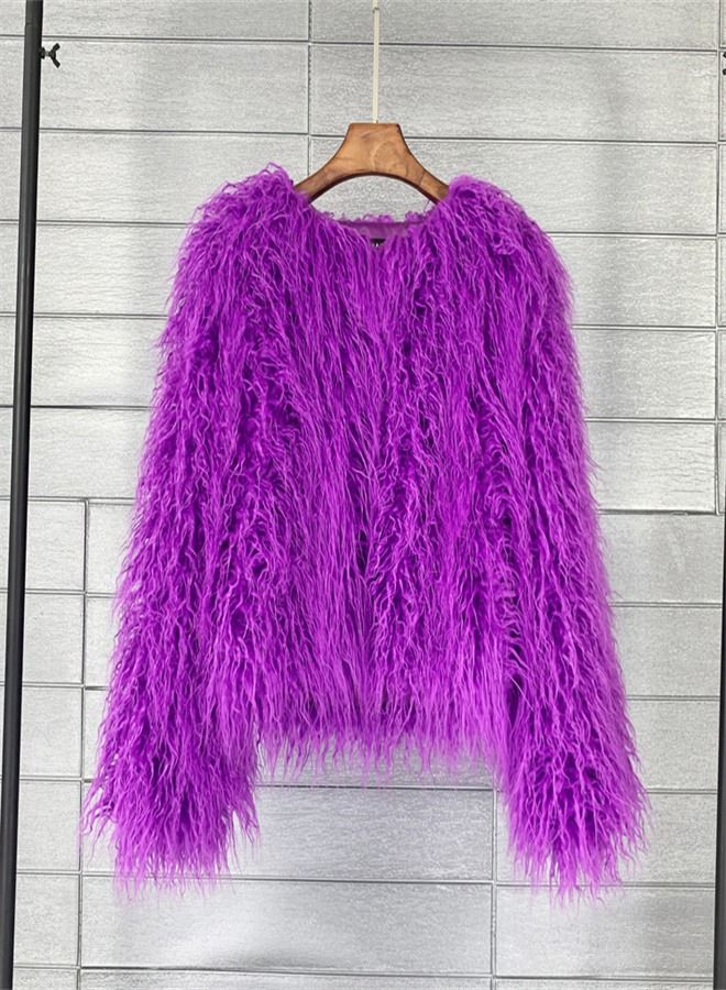 Loquat Women's Clothing Korean Version Solid Color Short Coat Purple 