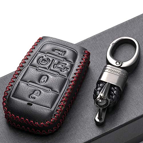 Vitodeco Genuine Leather Smart Key Fob Case Cover Protector Compatible with RAM 1500, RAM 2500, RAM 3500 2019-2025 (5-Button with Tailgate, Black/Red) - Image 4