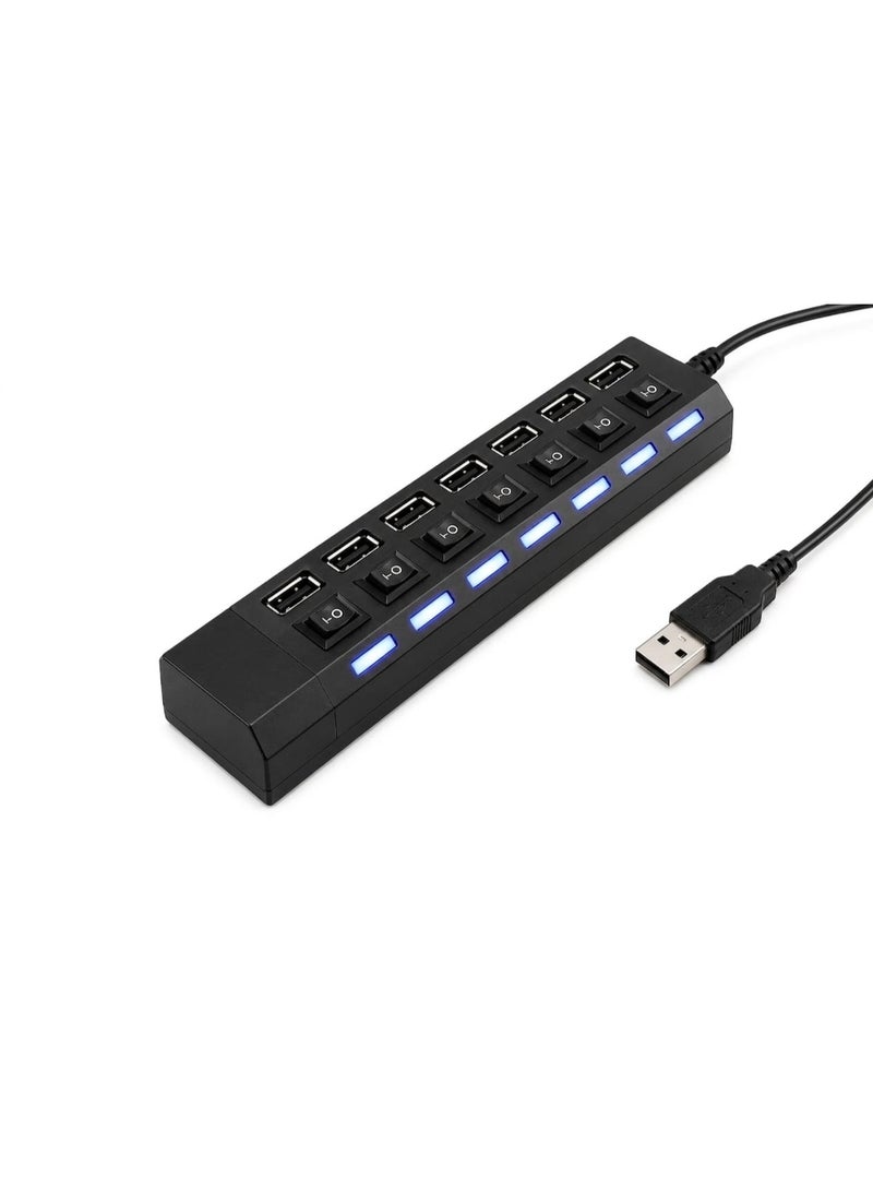 7-Port High-Speed ​​USB Hub with Separate Control Switches, ideal for easily connecting and organizing multiple devices.