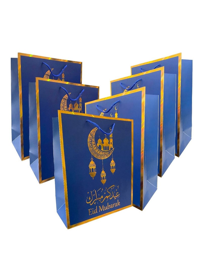 Highland 6 Piece Blue and Gold Eid Mubarak Gift Bags - Image 1
