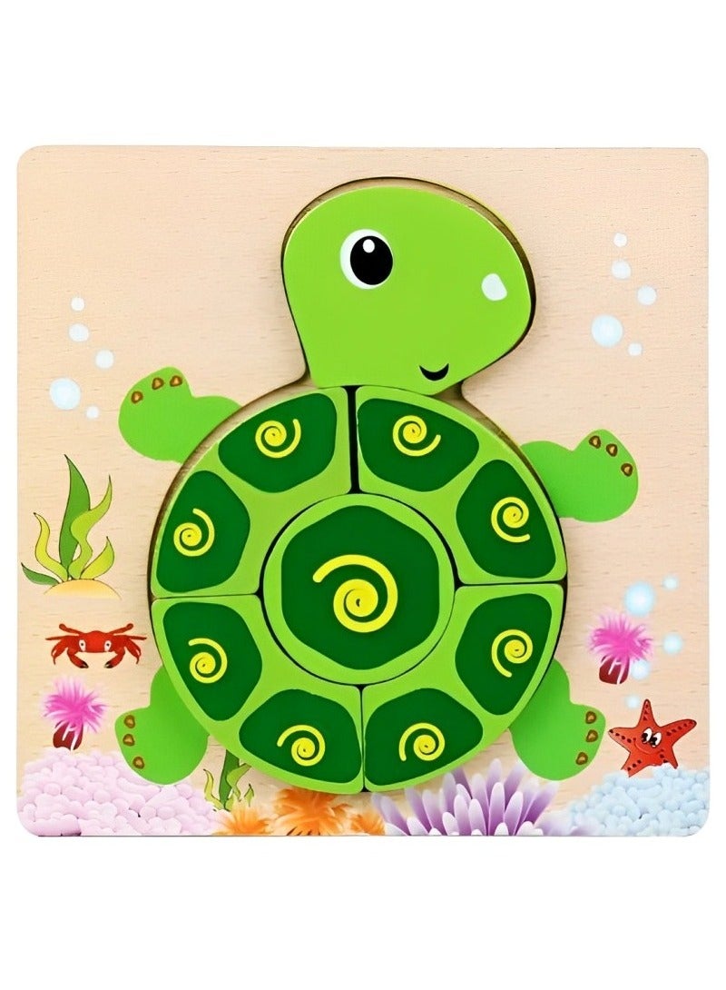 Wooden 3D Jigsaw Puzzle Turtle Colored Shape for Toddlers, Teacher Parents Early Learning Support Tools, Attractive Colors and Patterns, Montessori Motor and Sensory Skills Develop Toys, Ideal Gift - Image 1