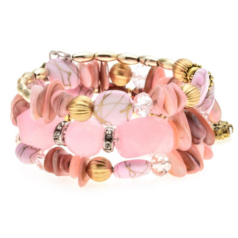 Kicomvi Boho Multilayer Irregular Agate Beads Charm Bracelets Handmade Multi-color Cryston Stone Turquoise Wrap Bracelets for Women Yoga Jewelry (pink)