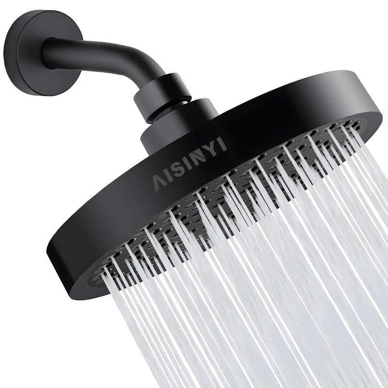 AISINYI High Pressure Rainfall Shower Head, 6 Inches Luxury Modern Showerhead with Perfect Adjustable Replacement, Removable Restrictor, Easy Installation for Your Bathroom Shower Heads (Matte Black) - Image 1