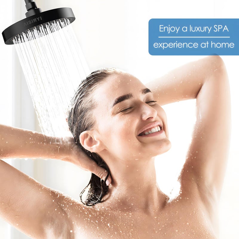 AISINYI High Pressure Rainfall Shower Head, 6 Inches Luxury Modern Showerhead with Perfect Adjustable Replacement, Removable Restrictor, Easy Installation for Your Bathroom Shower Heads (Matte Black) - Image 2