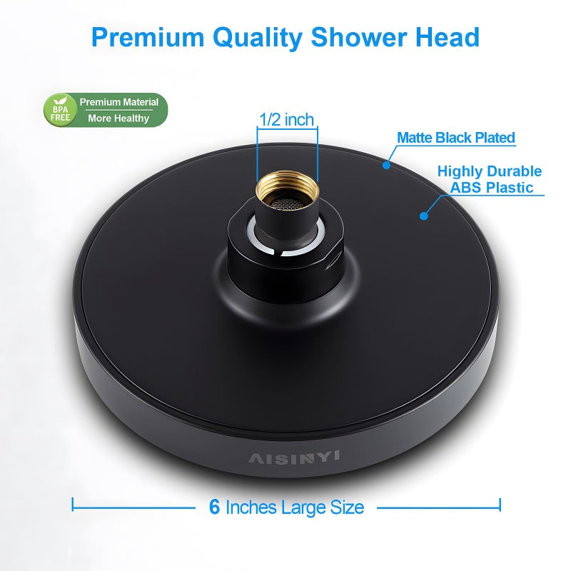 AISINYI High Pressure Rainfall Shower Head, 6 Inches Luxury Modern Showerhead with Perfect Adjustable Replacement, Removable Restrictor, Easy Installation for Your Bathroom Shower Heads (Matte Black) - Image 4