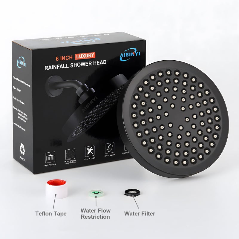 AISINYI High Pressure Rainfall Shower Head, 6 Inches Luxury Modern Showerhead with Perfect Adjustable Replacement, Removable Restrictor, Easy Installation for Your Bathroom Shower Heads (Matte Black) - Image 5