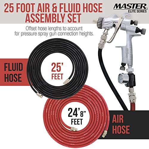 Master Airbrush Master Elite Series 25 Foot Air and Fluid Hose Assembly Set with Fittings for Spray Guns, Paint Pressure Pot Tanks, Professional Heavy Duty - Air 3/8" NPS, 5/16" ID & Fluid Hose 1/4" NPS, 1/4" ID - Image 2