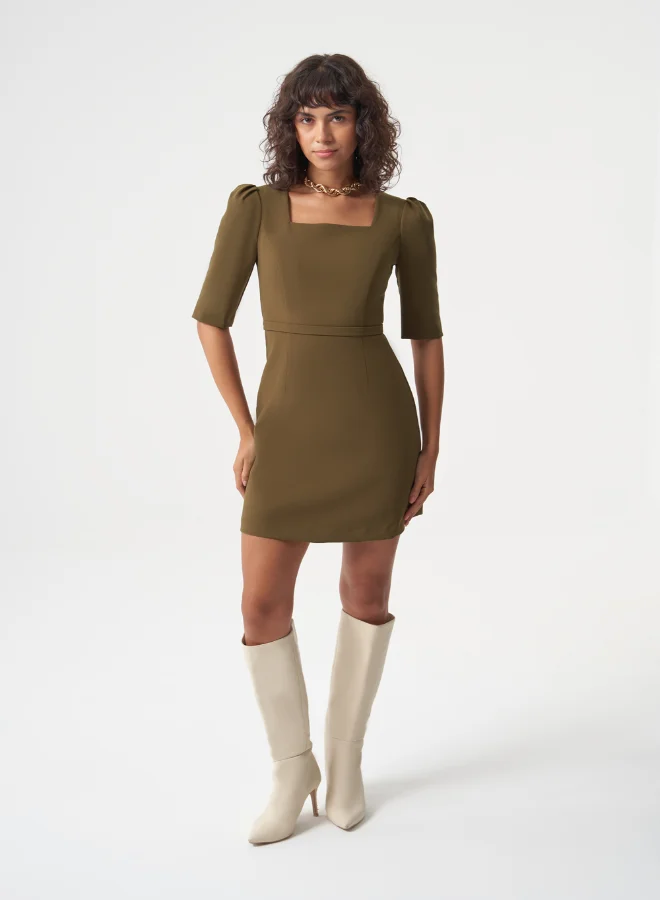 ميزال MIZALLE WOVEN SQUARE COLLAR DRESS