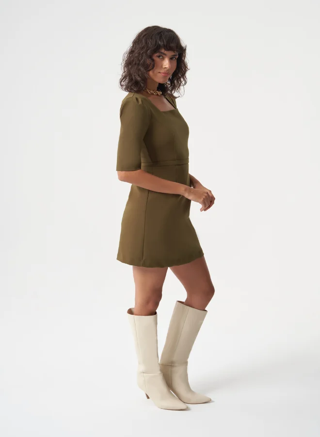 ميزال MIZALLE WOVEN SQUARE COLLAR DRESS