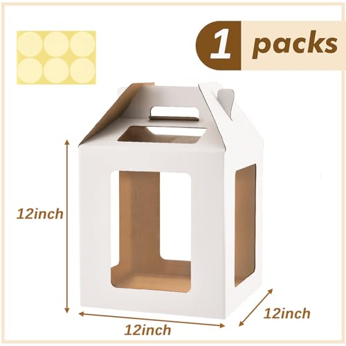 WINHPH Tall Cake Boxes 6 Windows with handle12x12x12 Tall Cake Carrier Tiered Cake Box Square cake boxlargeTake Out Transport Containers Ideal for 10 12 Tiered Cakes 1PackWhite - Image 3