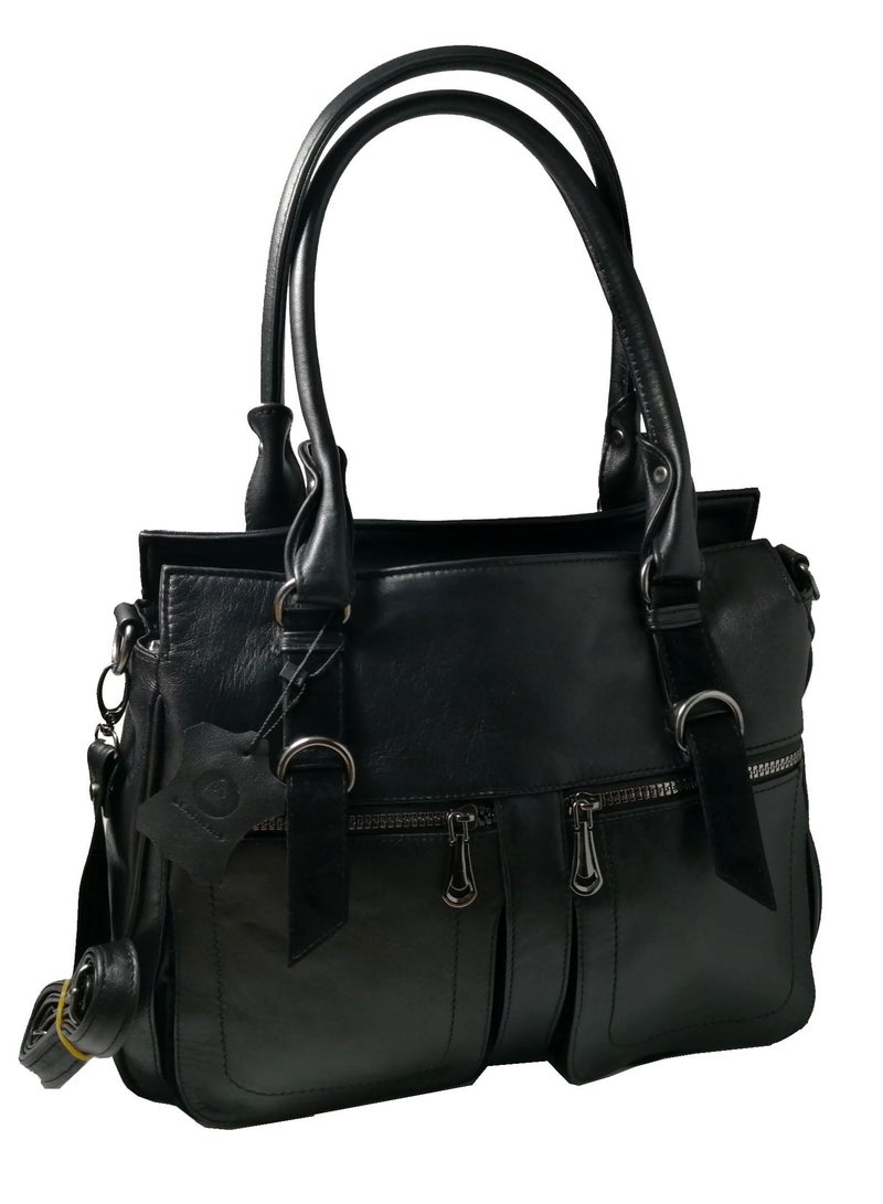 LEATHERIA Premium Women’s Genuine Leather Handbag Decorated with Chamois- Large Size  - Image 1