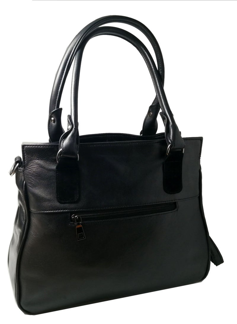 LEATHERIA Premium Women’s Genuine Leather Handbag Decorated with Chamois- Large Size  - Image 2